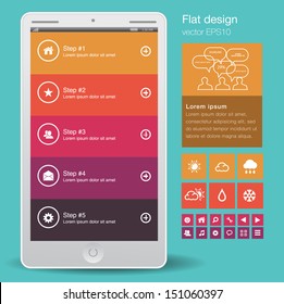 Tablet with a set of beautiful components featuring the flat design trend. Modern UI