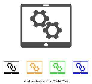 Tablet Settings Gears icon. Vector illustration style is a flat iconic tablet settings gears symbol with black, grey, green, blue, yellow color versions. Designed for web and software interfaces.