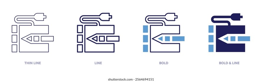 Tablet setup icon in 4 different styles. Thin Line, Line, Bold, and Bold Line. Duotone style. Editable stroke.