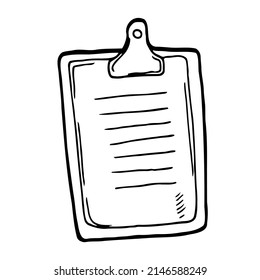tablet with sheet of paper hand drawn doodle. vector, minimalism, scandinavian, monochrome, nordic, sketch. icon sticker notes notebook