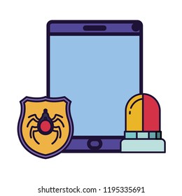 tablet with shield and siren isolated icon