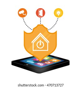 tablet shield smart house home technology app icon set. Flat and Colorful illustration. Vector illustration