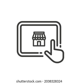 Tablet with shop icon on white background