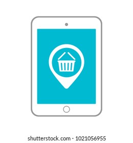 Tablet in shopping basket icon