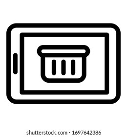 Tablet shopping icon. Outline tablet shopping vector icon for web design isolated on white background