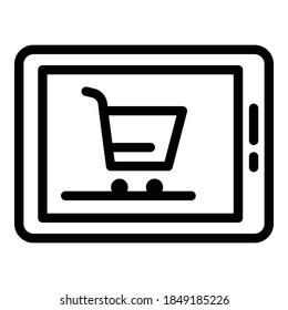 Tablet shopping icon. Outline tablet shopping vector icon for web design isolated on white background
