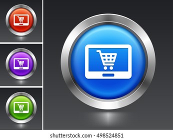 Tablet Shopping on Blue Round Button