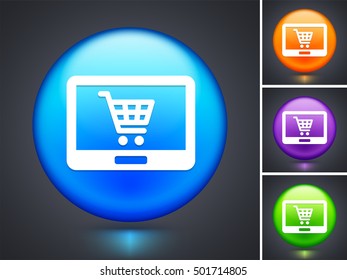 Tablet Shopping on Blue Round Button