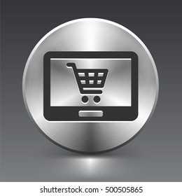 Tablet Shopping on Silver Round Button
