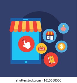 tablet with shopping online technology vector illustration design