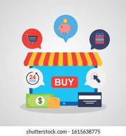 tablet with shopping online technology vector illustration design