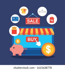 tablet with shopping online technology vector illustration design