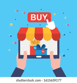 tablet with shopping online technology vector illustration design