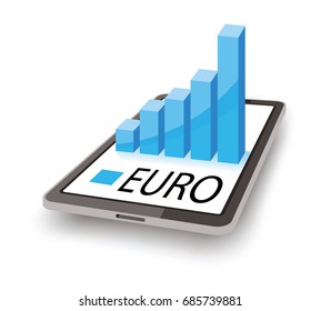tablet showing on display growth of euro value, 3d concept