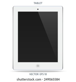 tablet silver color with black touch screen and flare isolated on white background. realistic and detailed device mockup. stock vector illustration