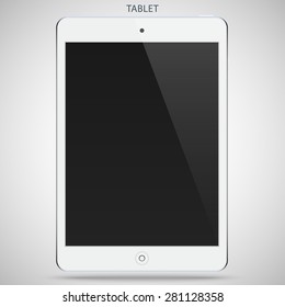 tablet silver color with black touch screen and flare isolated on grey background. detailed and realistic device mockup. stock vector illustration