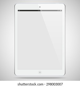 tablet silver color with blank touch screen and flare isolated on grey background. realistic and detailed device mockup. stock vector illustration
