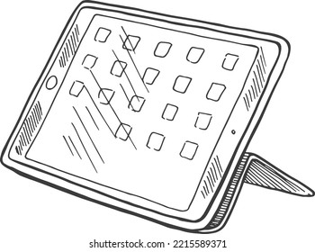 Esbozo de Tablet PC. Pantalla de gadget multimedia en estilo dibujado a mano