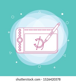 A tablet with a smart pen drawing vector on the tablet's screen place on table with copy space for text in website template design. Concept of line icon