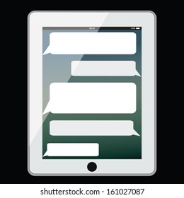 tablet smart phone concept design with bubbles for conversation. vector illustration