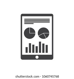 The tablet or Smartphone with analytics diagram icon. Vector illustration.