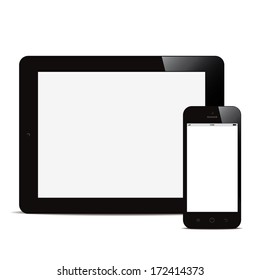 tablet and smartphone with blank screen white background