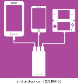 Tablet, smartphone and game boy charging with powerbank