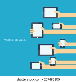 Tablet and smartphone in human hands.Global communication concept.Chatting.