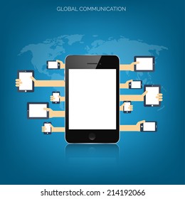 Tablet and smartphone in human hands.Global communication concept.Chatting.