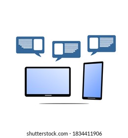tablet and smartphone images and some bubble chat on it