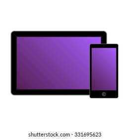 Tablet and smartphone. Isolated on the white background. Color screen. Vector illustration