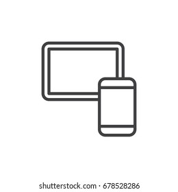 Tablet and smartphone line icon, outline vector sign, linear style pictogram isolated on white. Mobile devices symbol, logo illustration. Editable stroke. Pixel perfect graphics