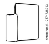 Tablet and smartphone mockup with blank display isolated on white background