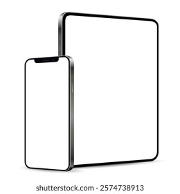 Tablet and smartphone mockup with blank display isolated on white background