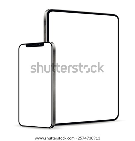 Tablet and smartphone mockup with blank display isolated on white background