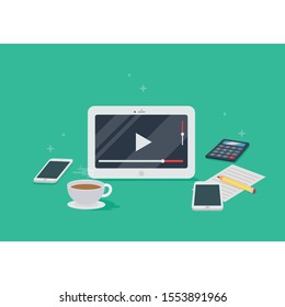 tablet, smartphone, note, coffee, calculator vector illustration