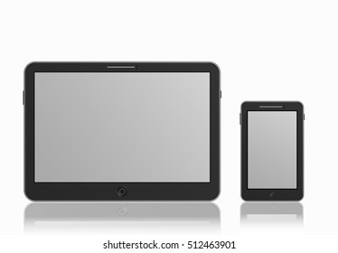 tablet and smartphone with shadow on white background