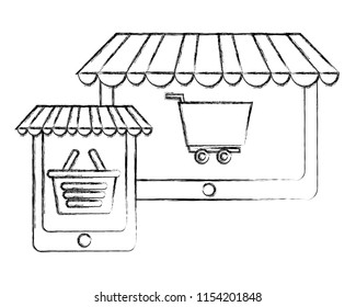 tablet and smartphone shopping bag and cart buy online