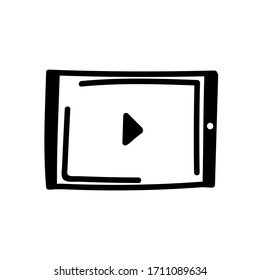 
tablet or smartphone to watch videos with play button simple vector icon. sketch illustration isolated on white background