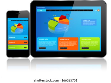 Tablet and Smartphone.This image is a vector file representing a responsive design concept on various media devices./Responsive Design Concept/Responsive Design Concept