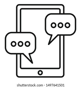 Tablet sms chat icon. Outline tablet sms chat vector icon for web design isolated on white background