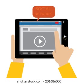 tablet with social network internet page,video player