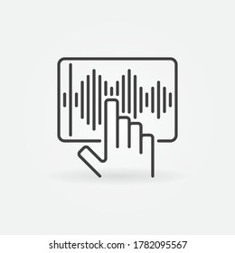 Tablet with Sound Wave outline icon. Speech Recognition or Sound Editing vector linear concept sign