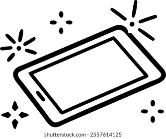 Tablet with Sparklers and Rangoli Design concept as A tablet lying on a white surface surrounded by glowing holographic sparklers and Rangoli designs. The composition provides ample space for copy wit