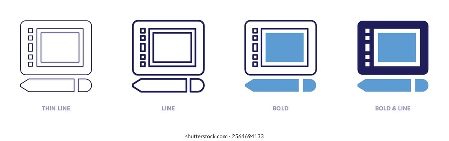 Tablet specs icon in 4 different styles. Thin Line, Line, Bold, and Bold Line. Duotone style. Editable stroke.