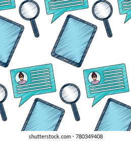 tablet speech bubble magnifier internet technology pattern