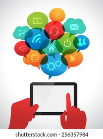 Tablet with speech bubbles 