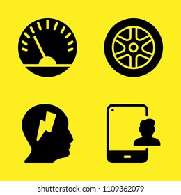 tablet, speedometer, profile and alloy wheel vector icon set. Sample icons set for web and graphic design