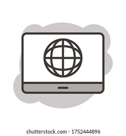tableta con diseño de ilustración vectorial de estilo de línea de exploración de esfera