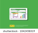 tablet with spreadsheet on screen. office things for planning and accounting, analysis, audit, project management, marketing, research vector illustration.